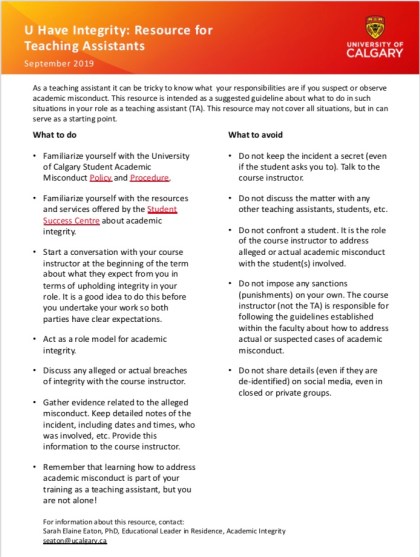 Academic Integrity resource for teaching assistants